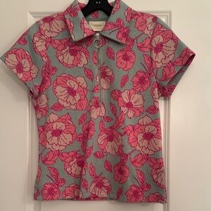 Anthropologie Maeve Pink and Gray Floral Top